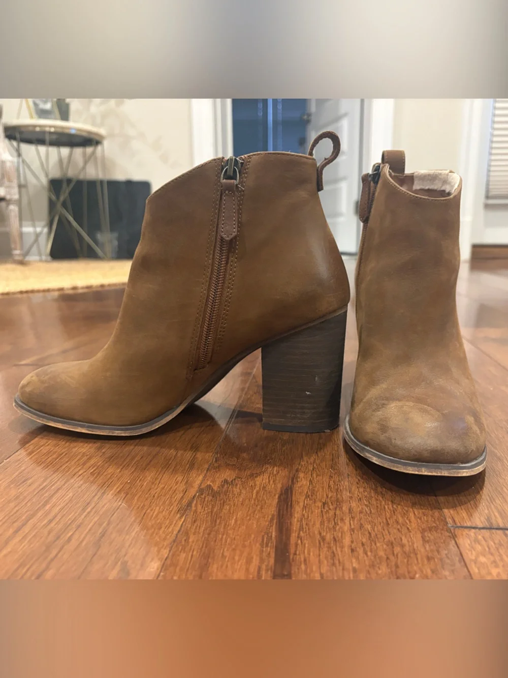 bp. Tan Suede Ankle Booties with Block Heel